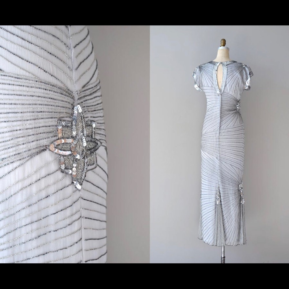 Vintage Deco Sequined Silver Dress - Picture 3 of 7